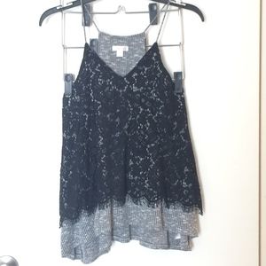Grey Strappy Top with Black Lace Overlay (S)